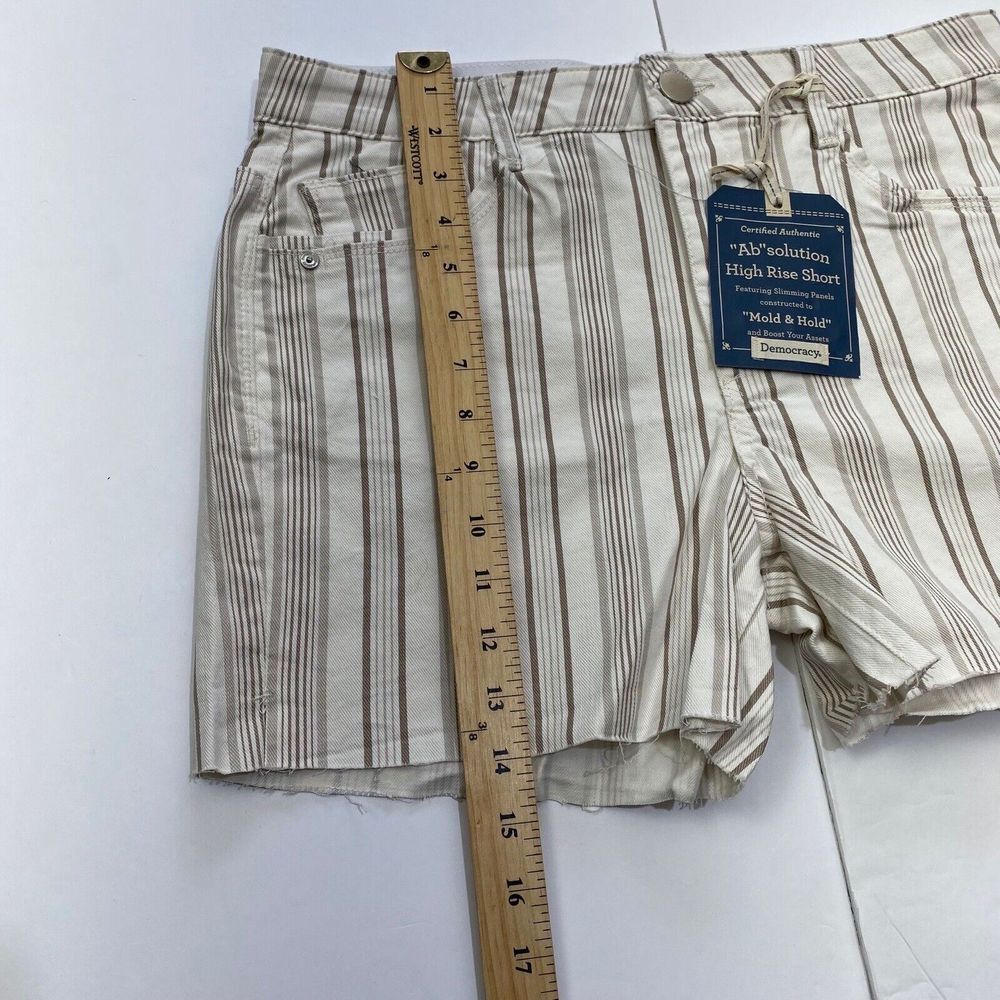 NEW Democracy Shorts Womens Size10 Cream Striped Ab Solution Mom Denim Jean - Picture 8 of 16